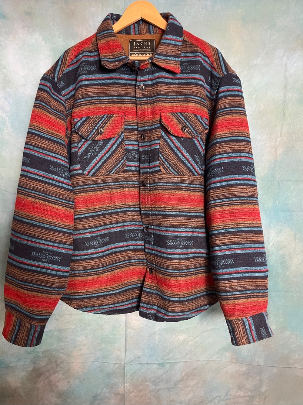 Jachs Brown Corduroy Collar Striped Blue & Red Lined Jacket